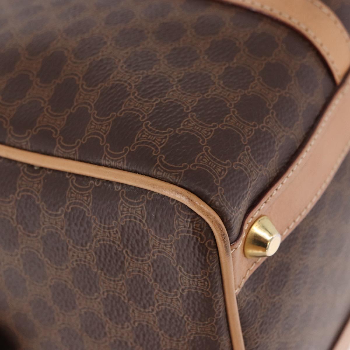CELINE Macadam Canvas Boston Bag PVC Leather Brown Gold Auth bs36061V