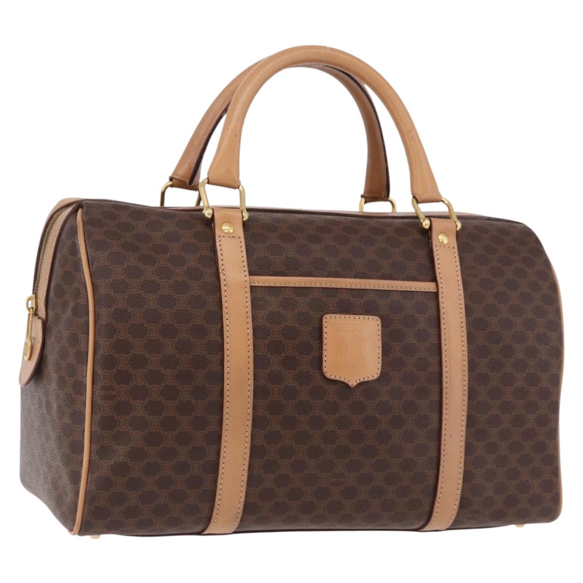 CELINE Macadam Canvas Boston Bag PVC Leather Brown Gold Auth bs36061V