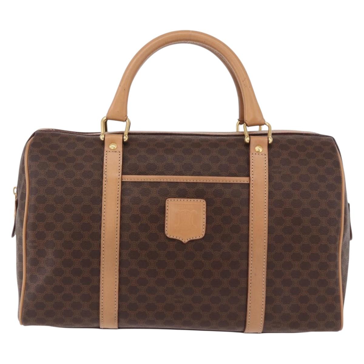 CELINE Macadam Canvas Boston Bag PVC Leather Brown Gold Auth bs36061V