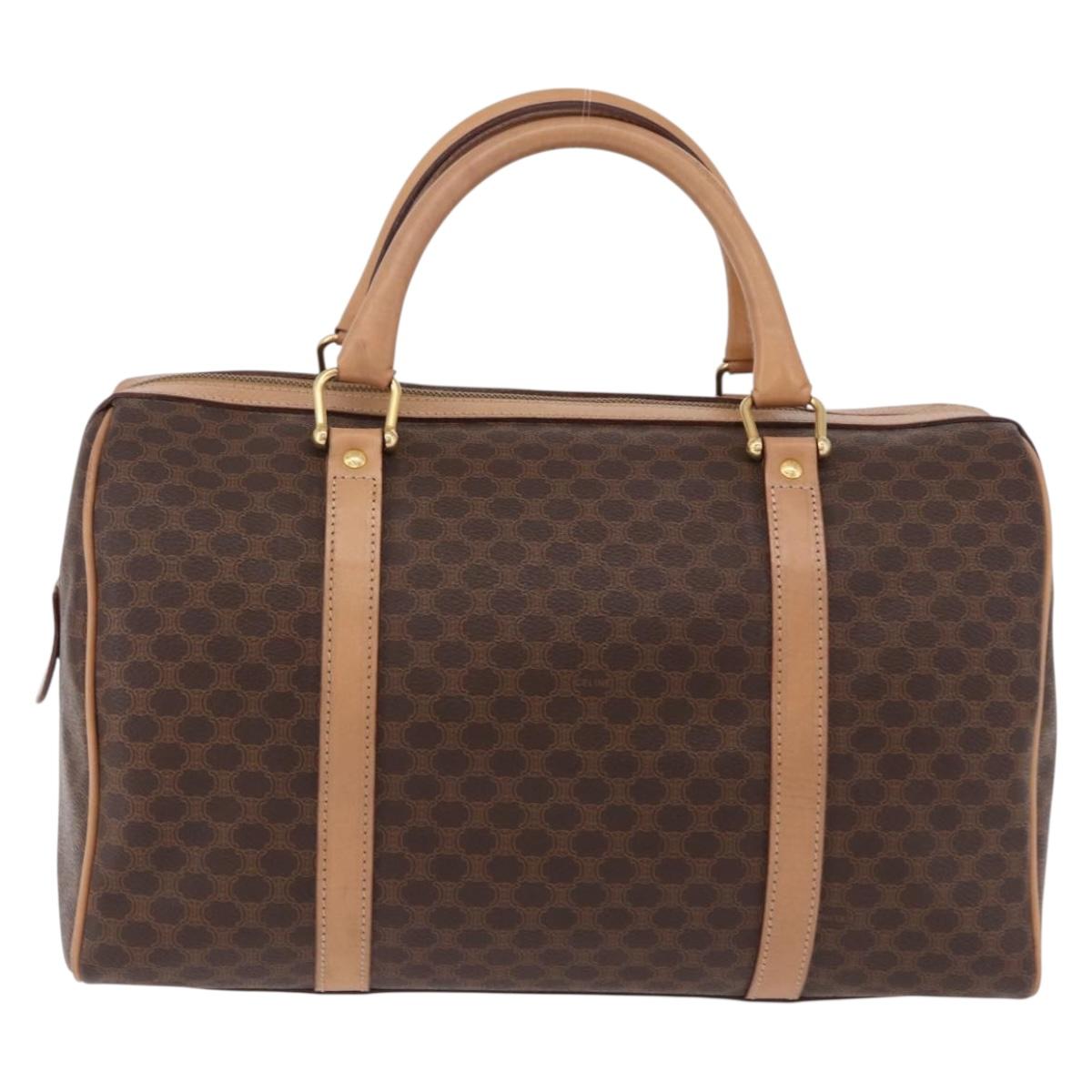 CELINE Macadam Canvas Boston Bag PVC Leather Brown Gold Auth bs36061V