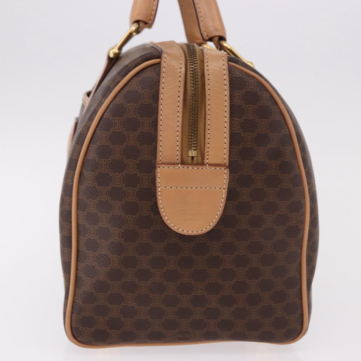CELINE Macadam Canvas Boston Bag PVC Leather Brown Gold Auth bs36061V
