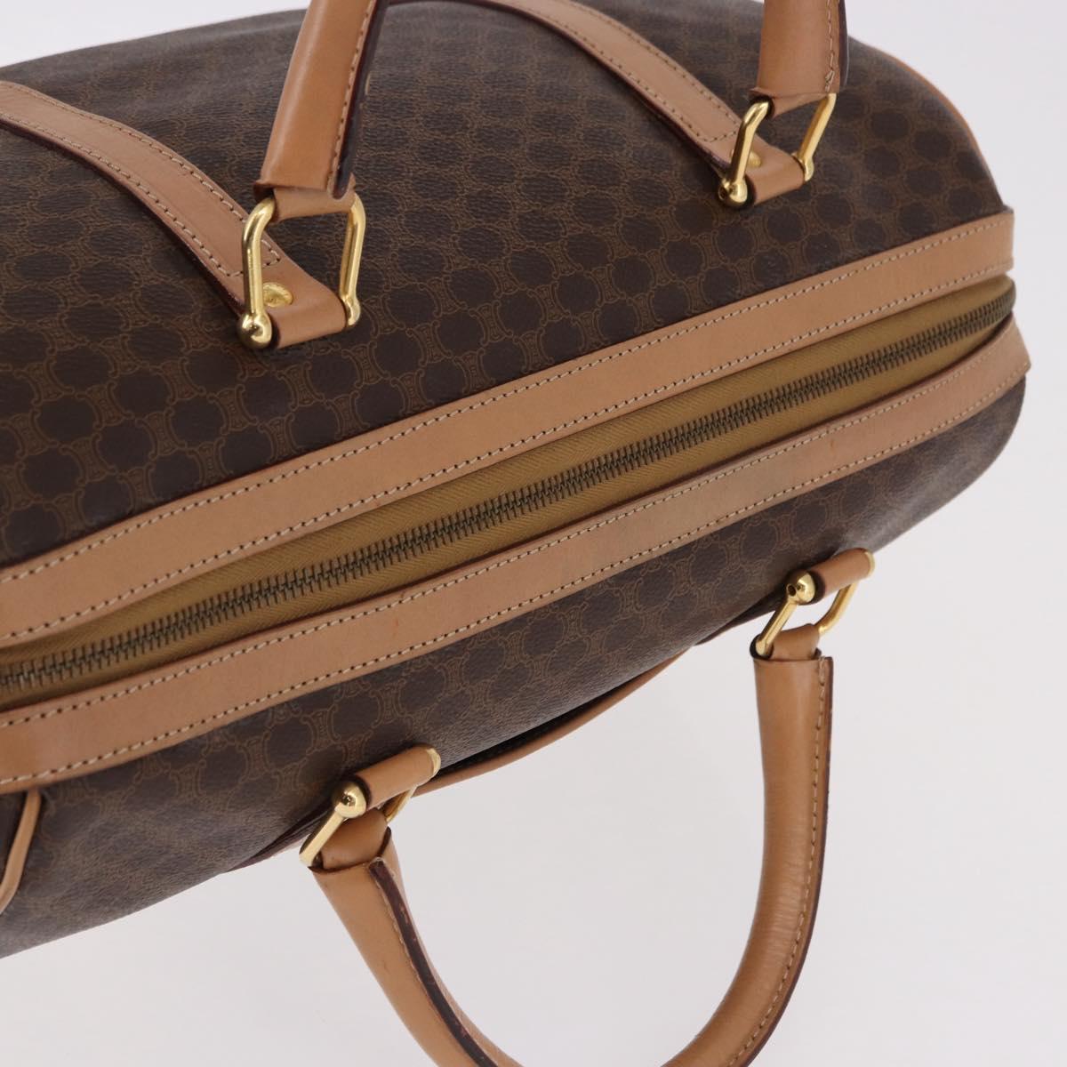 CELINE Macadam Canvas Boston Bag PVC Leather Brown Gold Auth bs36061V