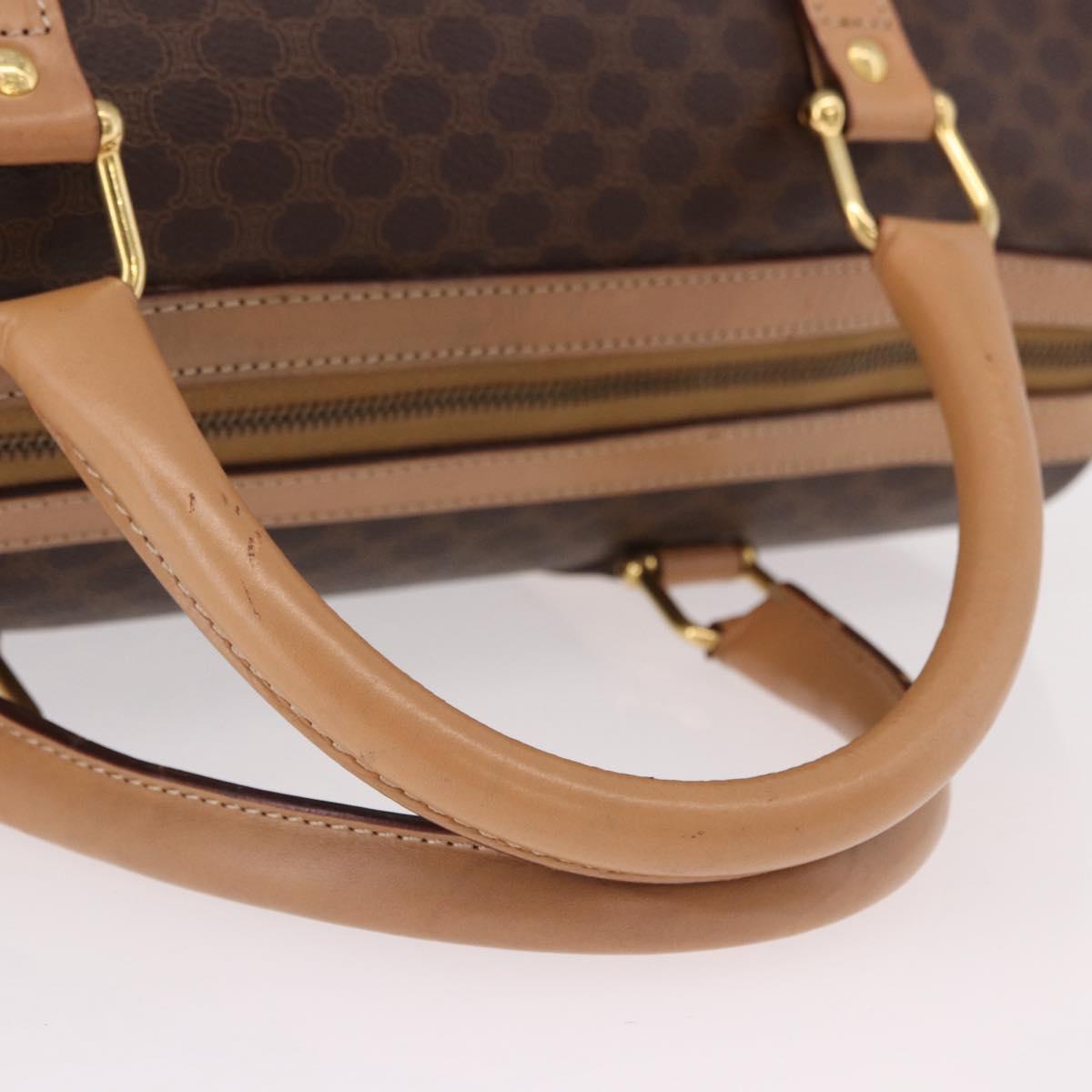 CELINE Macadam Canvas Boston Bag PVC Leather Brown Gold Auth bs36061V