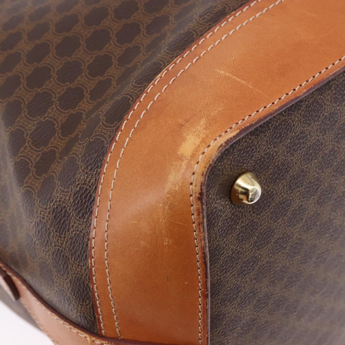 CELINE Macadam Canvas Boston Bag PVC Leather Brown Gold Auth bs36062