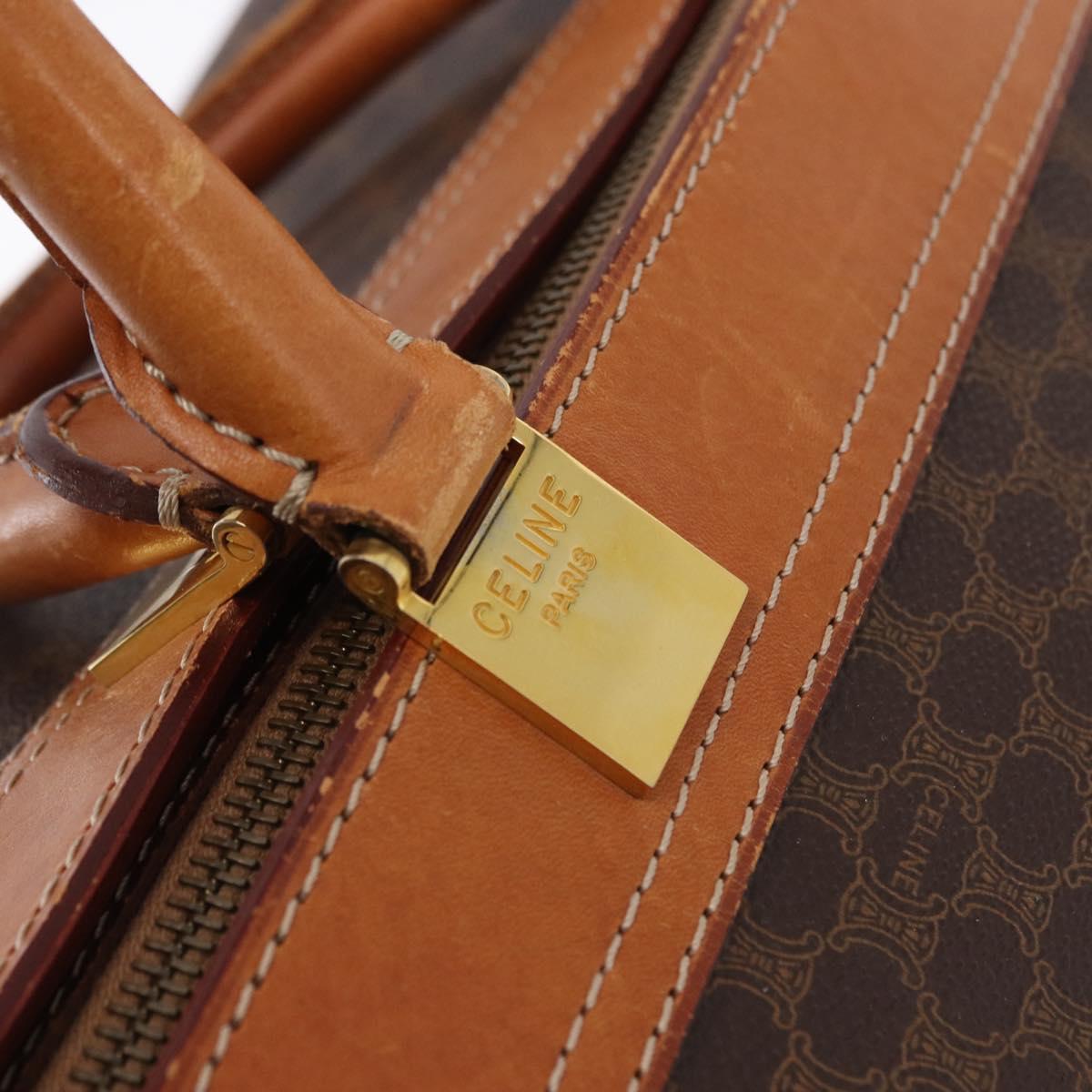 CELINE Macadam Canvas Boston Bag PVC Leather Brown Gold Auth bs36062