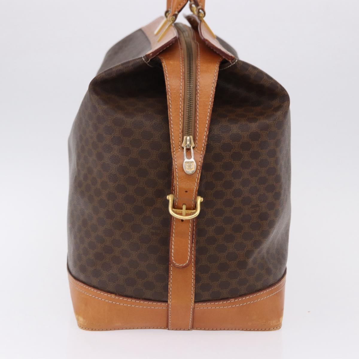 CELINE Macadam Canvas Boston Bag PVC Leather Brown Gold Auth bs36062