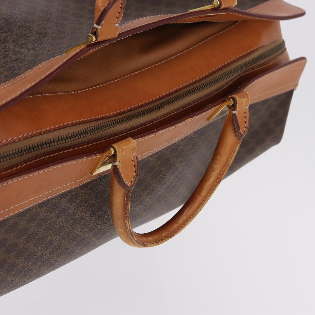 CELINE Macadam Canvas Boston Bag PVC Leather Brown Gold Auth bs36062