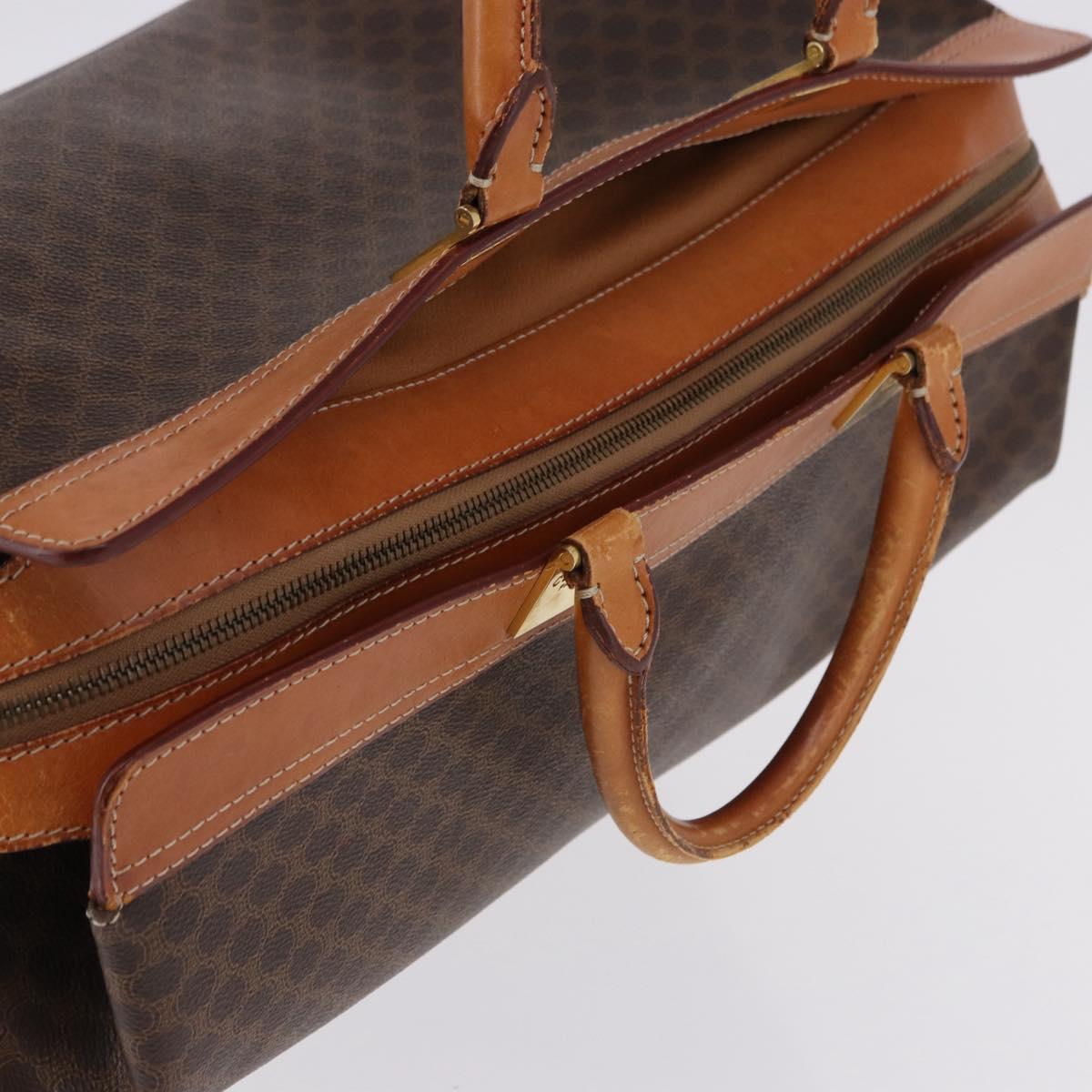 CELINE Macadam Canvas Boston Bag PVC Leather Brown Gold Auth bs36062