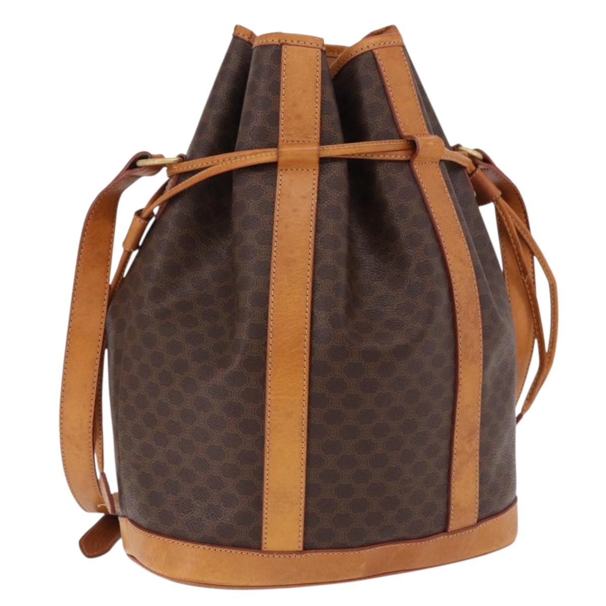 CELINE Macadam Canvas Shoulder Bag PVC Leather Brown Gold Auth bs36063