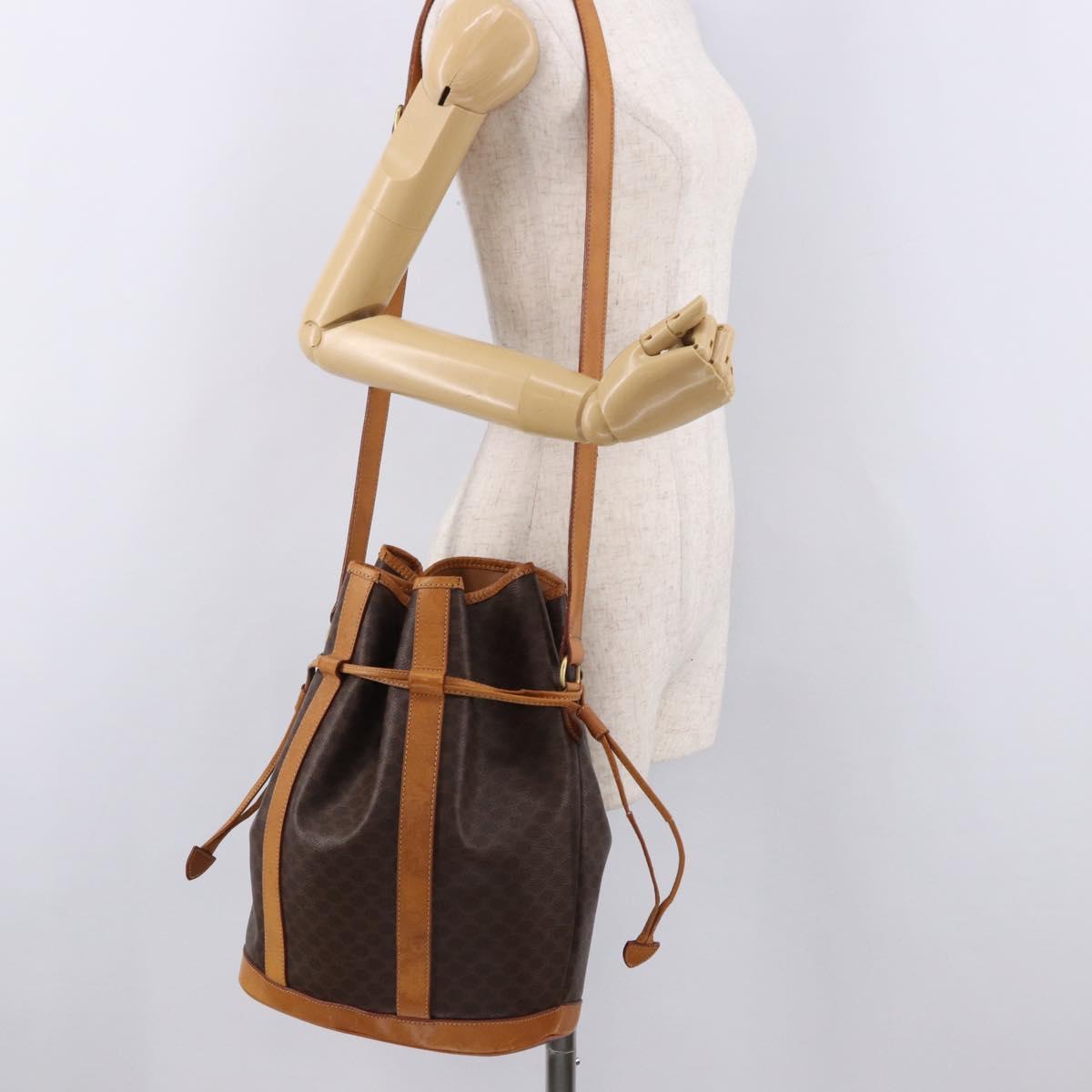 CELINE Macadam Canvas Shoulder Bag PVC Leather Brown Gold Auth bs36063