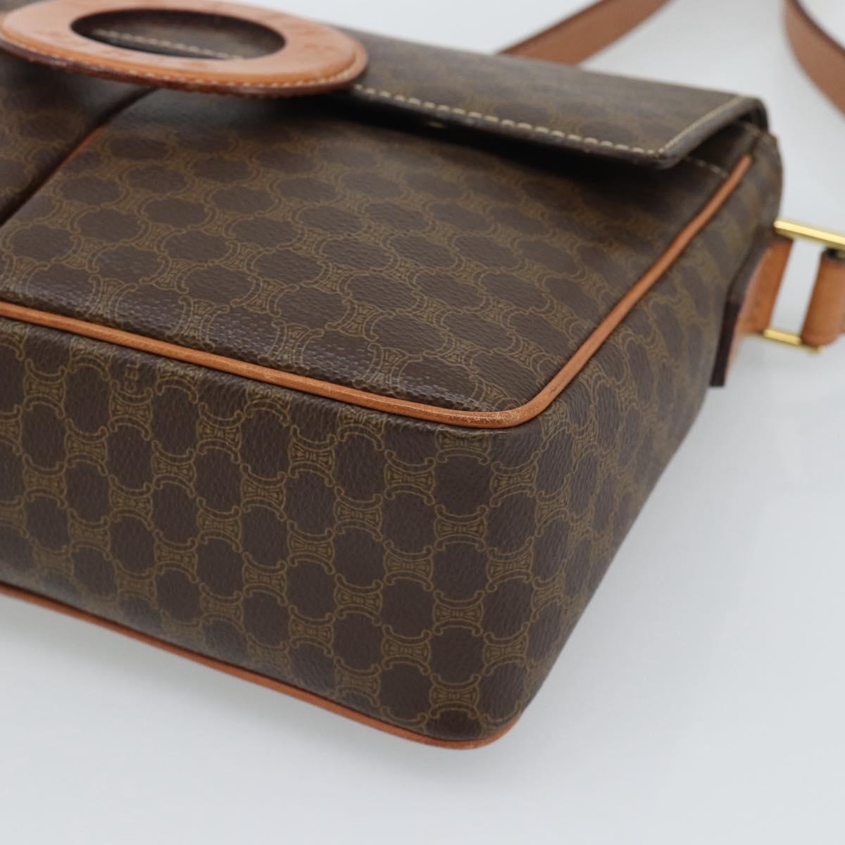 CELINE Macadam Canvas Shoulder Bag PVC Leather Brown Gold Auth bs36064A
