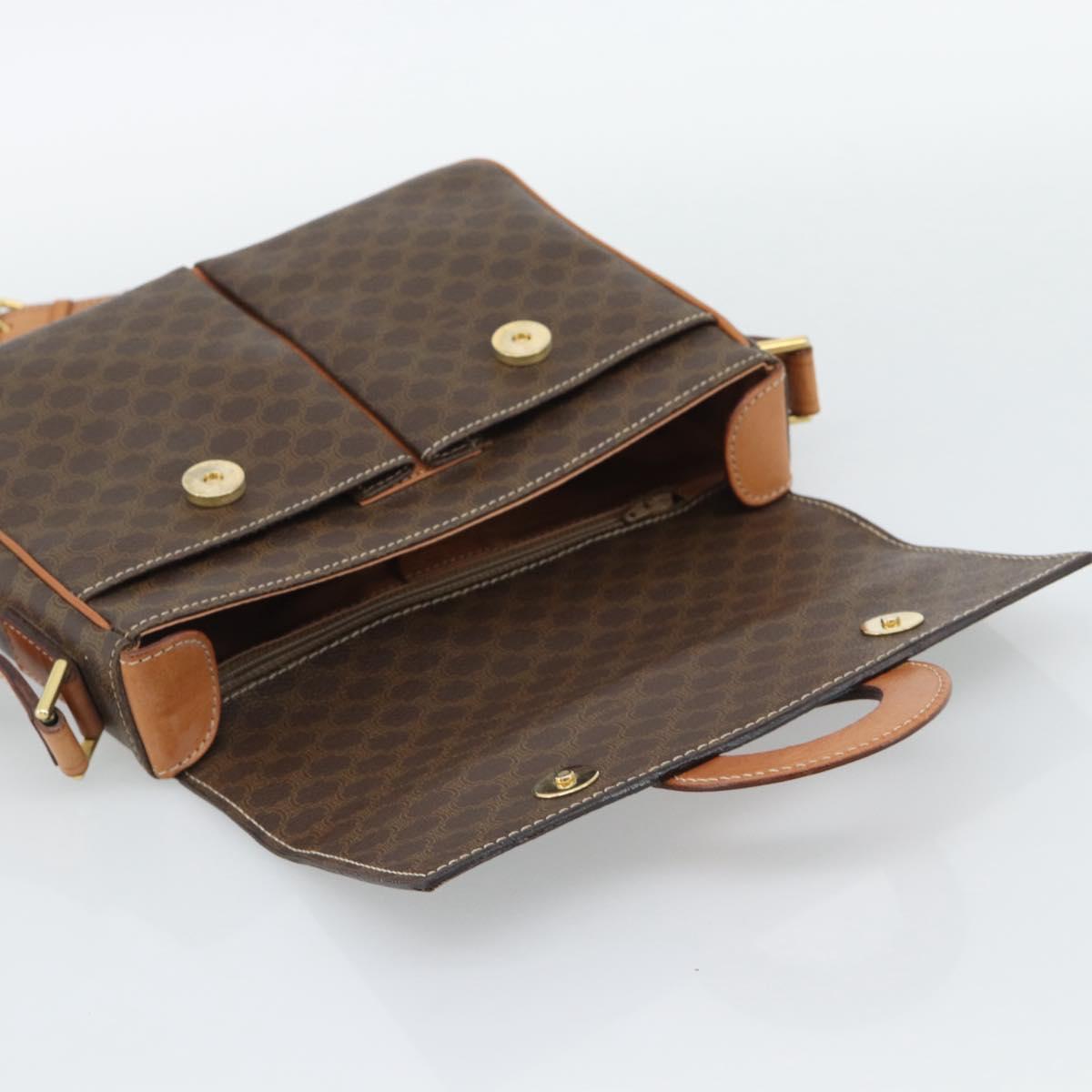 CELINE Macadam Canvas Shoulder Bag PVC Leather Brown Gold Auth bs36064A