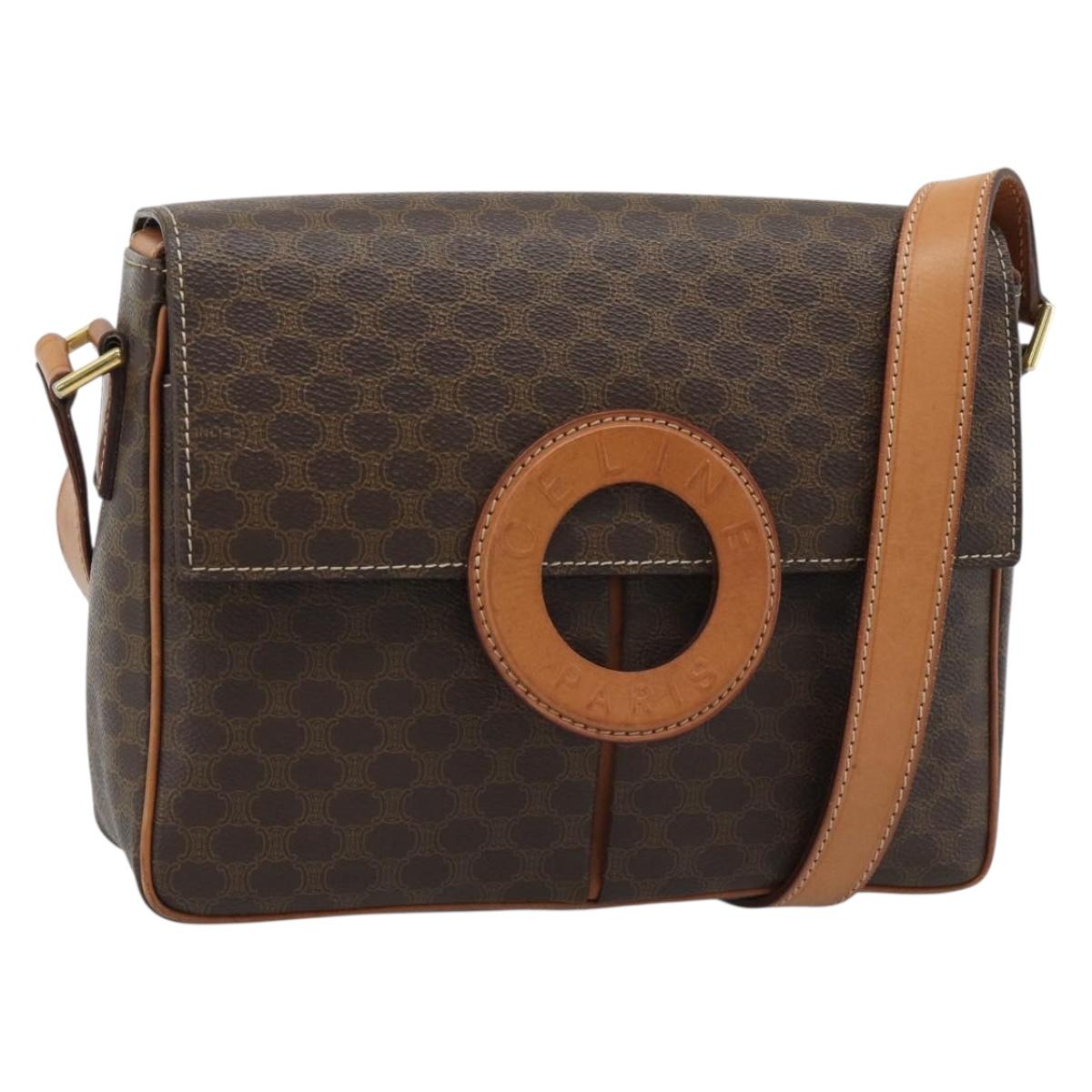 CELINE Macadam Canvas Shoulder Bag PVC Leather Brown Gold Auth bs36064A