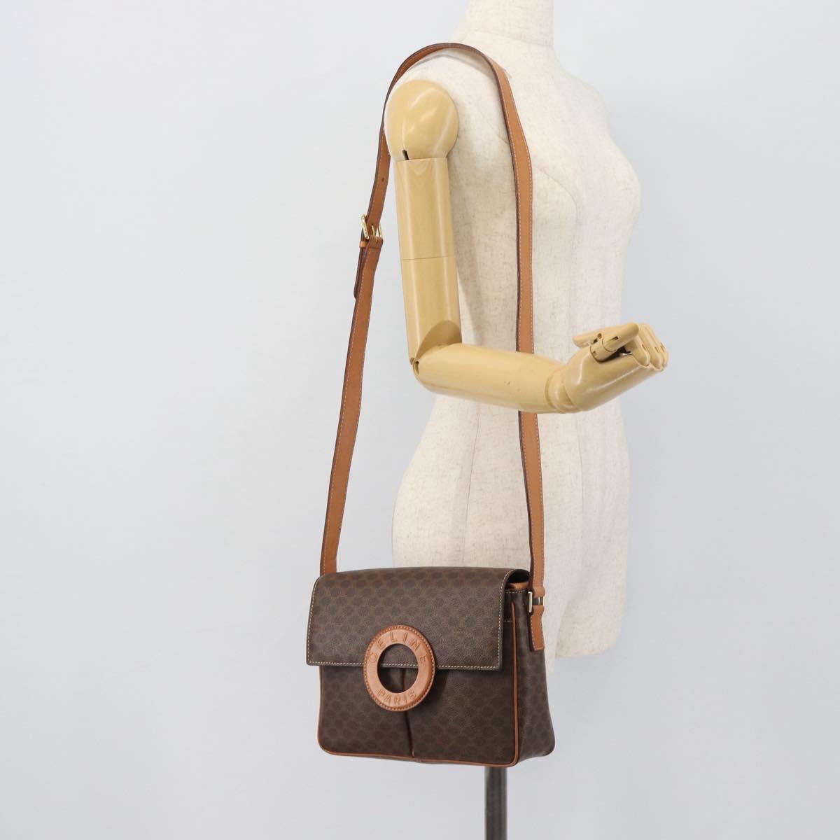 CELINE Macadam Canvas Shoulder Bag PVC Leather Brown Gold Auth bs36064A