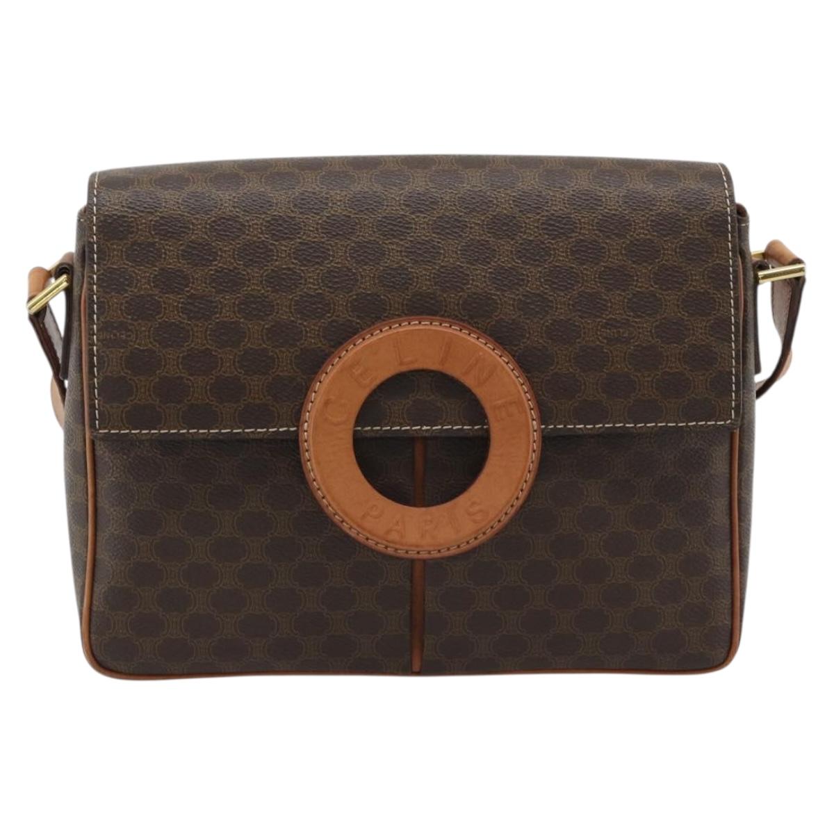 CELINE Macadam Canvas Shoulder Bag PVC Leather Brown Gold Auth bs36064A