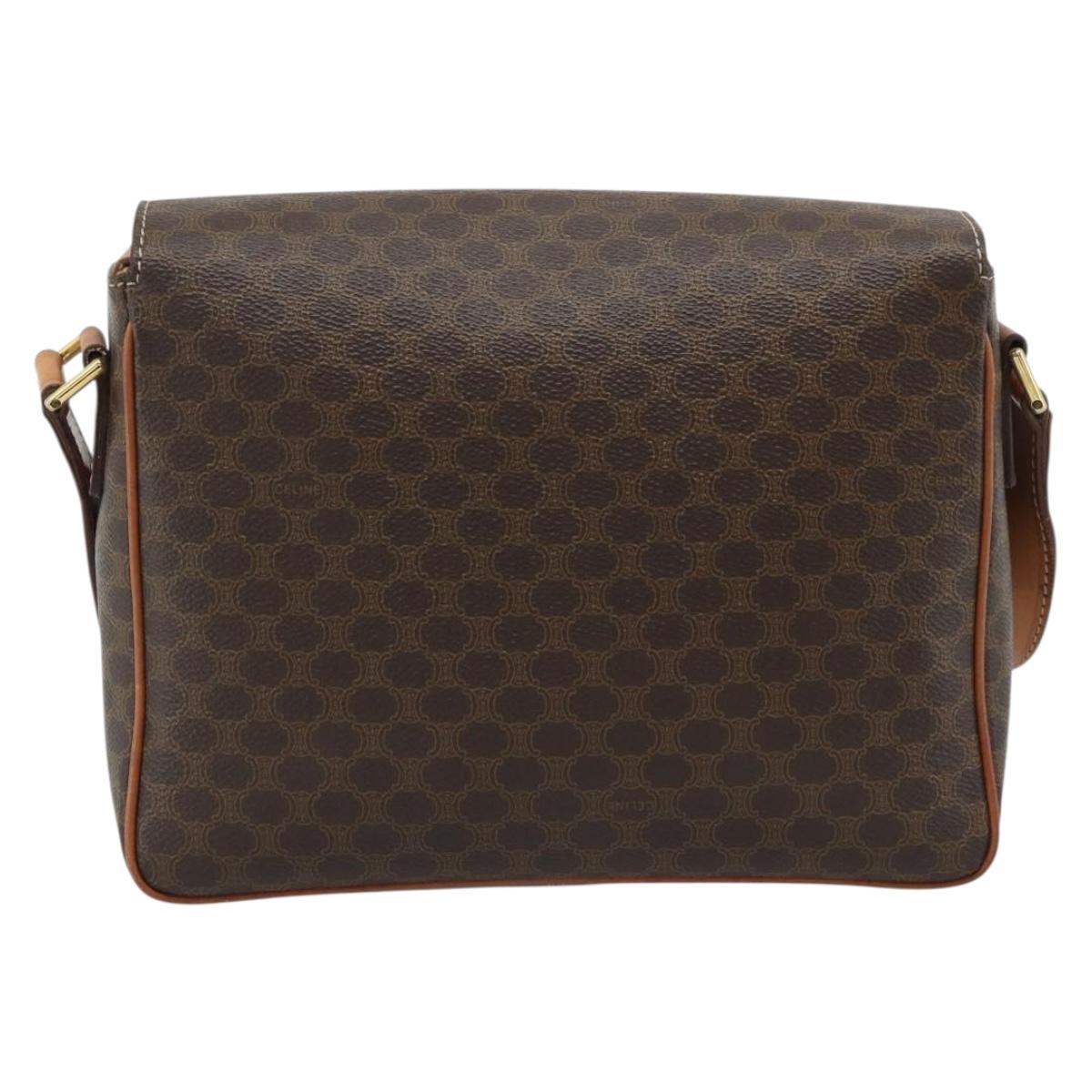 CELINE Macadam Canvas Shoulder Bag PVC Leather Brown Gold Auth bs36064A
