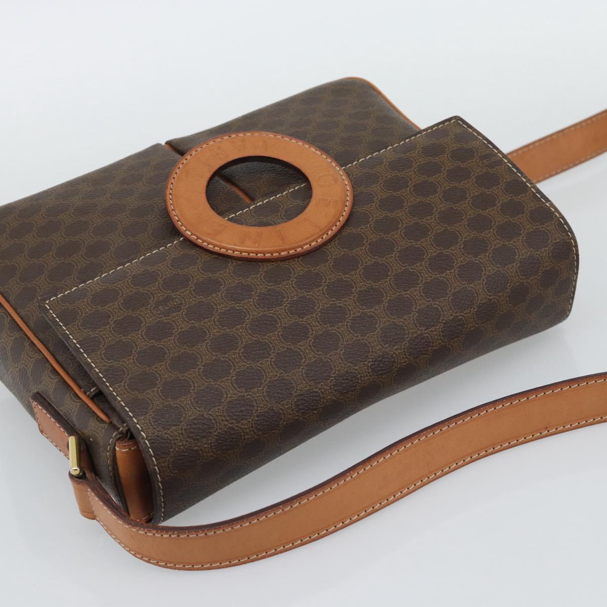 CELINE Macadam Canvas Shoulder Bag PVC Leather Brown Gold Auth bs36064A