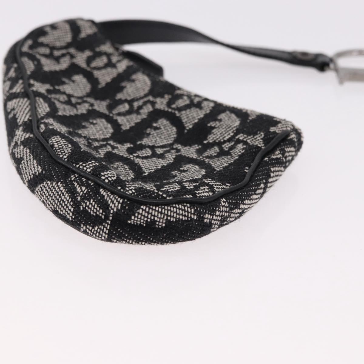 Christian Dior Trotter Canvas Saddle Coin Purse Black Silver Auth bs36065V