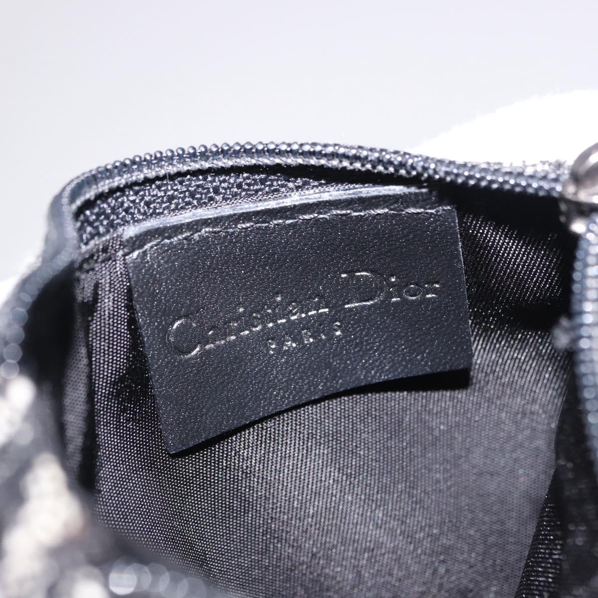 Christian Dior Trotter Canvas Saddle Coin Purse Black Silver Auth bs36065V