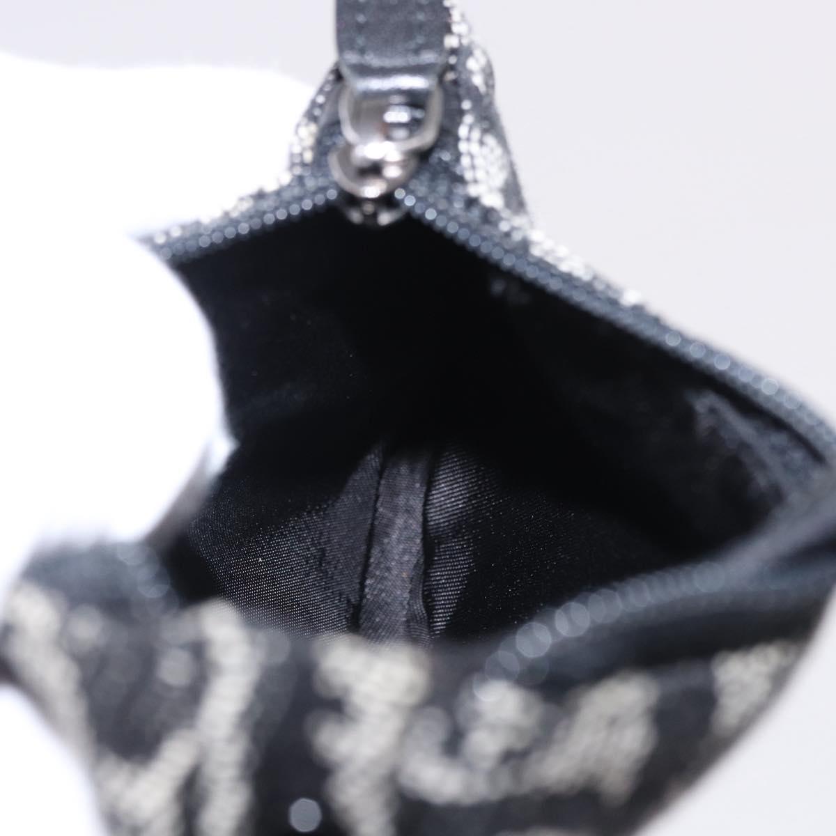 Christian Dior Trotter Canvas Saddle Coin Purse Black Silver Auth bs36065V