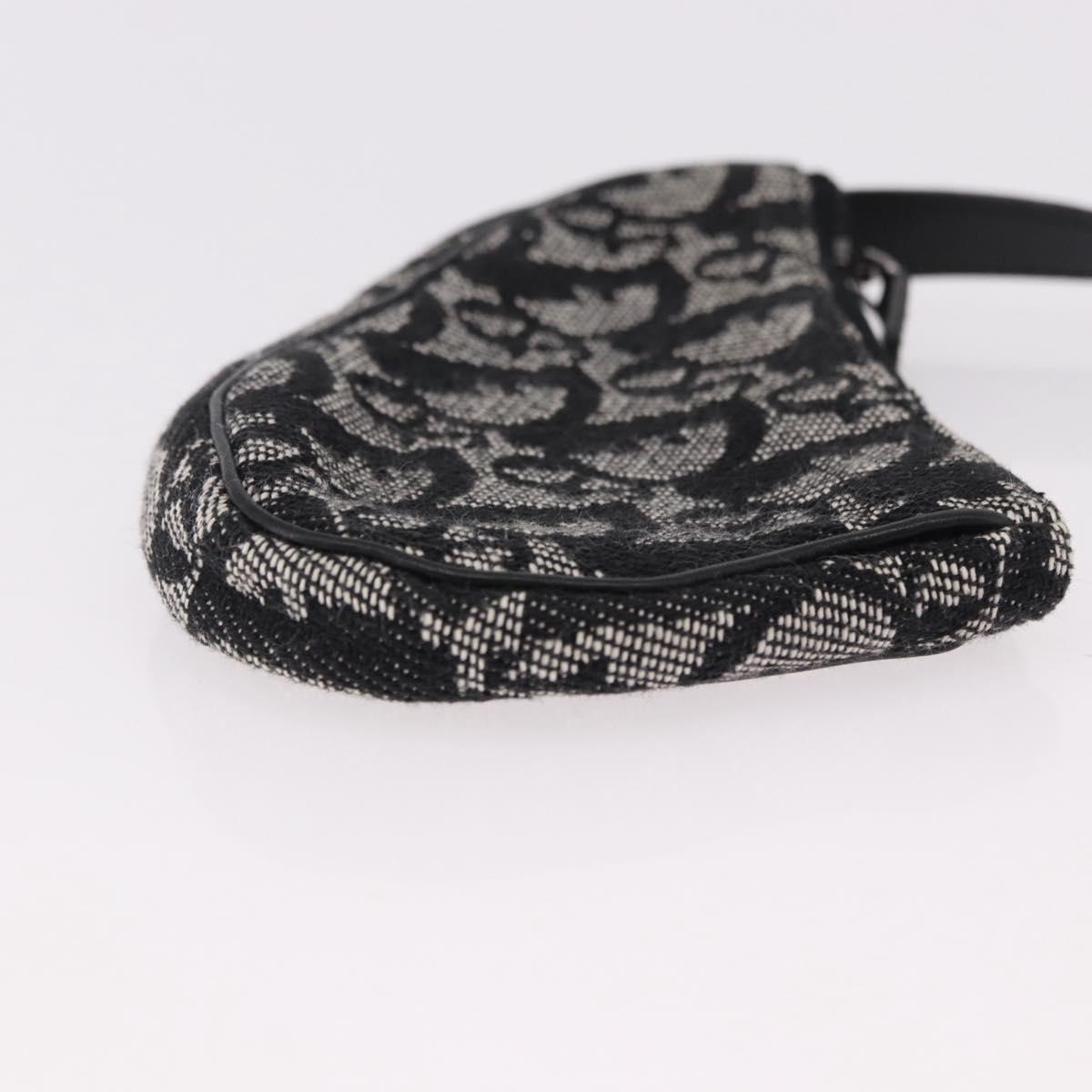 Christian Dior Trotter Canvas Saddle Coin Purse Black Silver Auth bs36065V