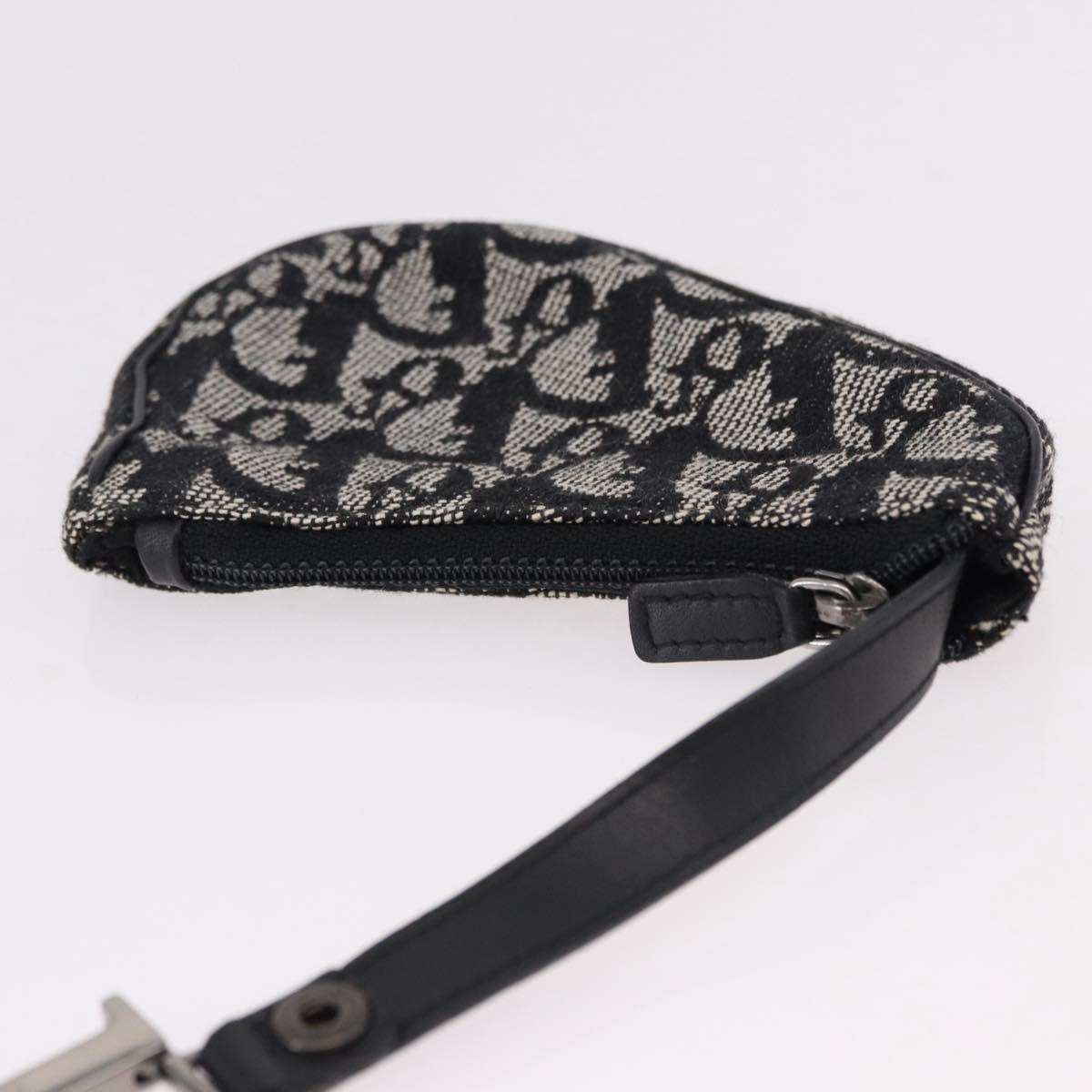 Christian Dior Trotter Canvas Saddle Coin Purse Black Silver Auth bs36065V
