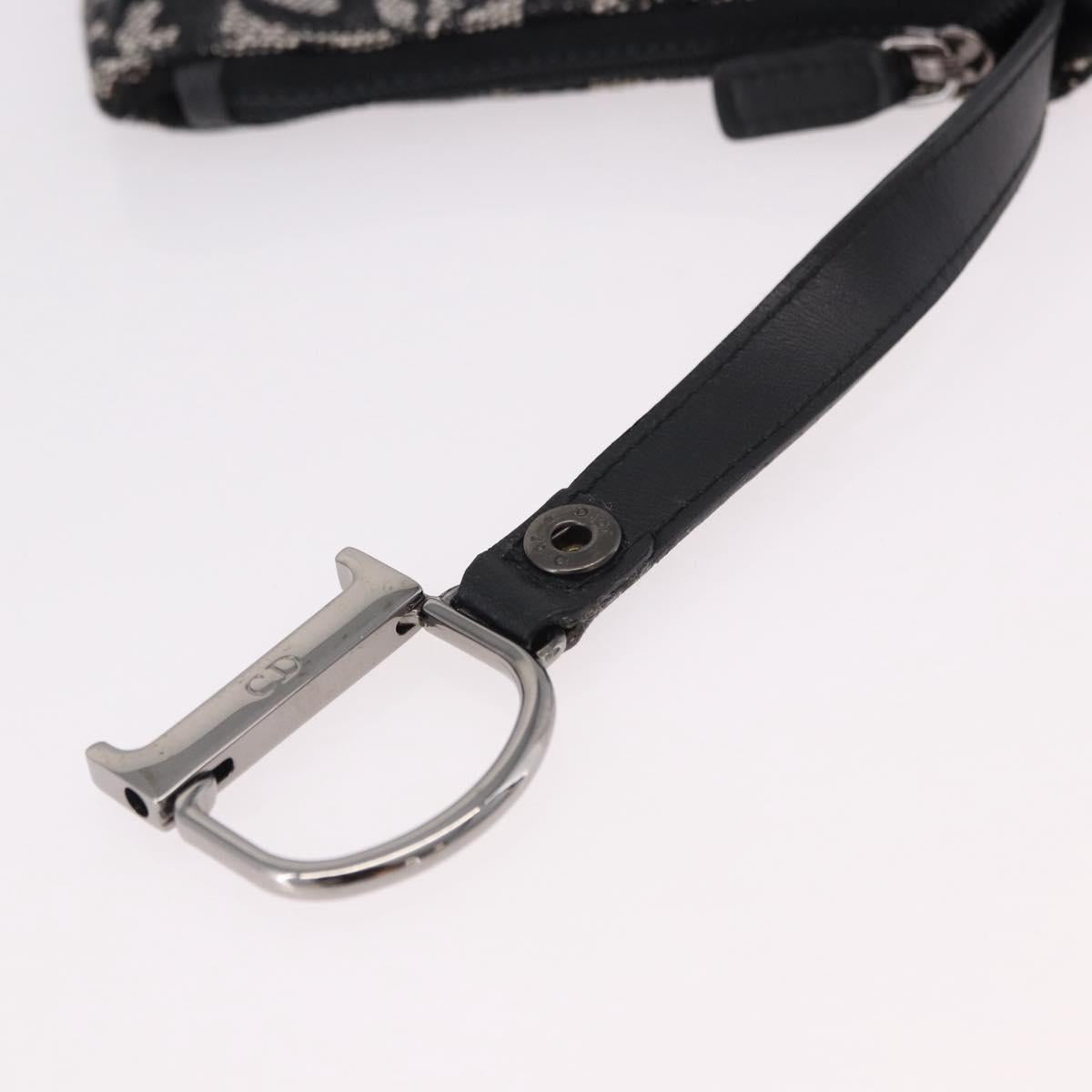Christian Dior Trotter Canvas Saddle Coin Purse Black Silver Auth bs36065V