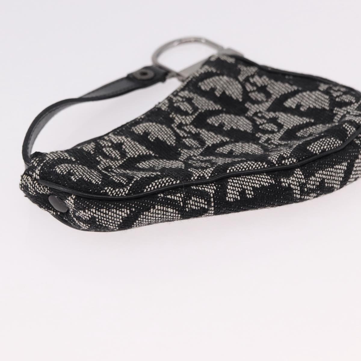 Christian Dior Trotter Canvas Saddle Coin Purse Black Silver Auth bs36065V