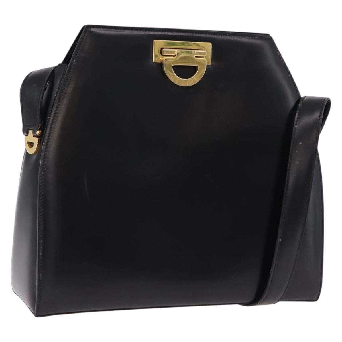 CELINE Shoulder Bag Leather Black Gold Auth bs36066A