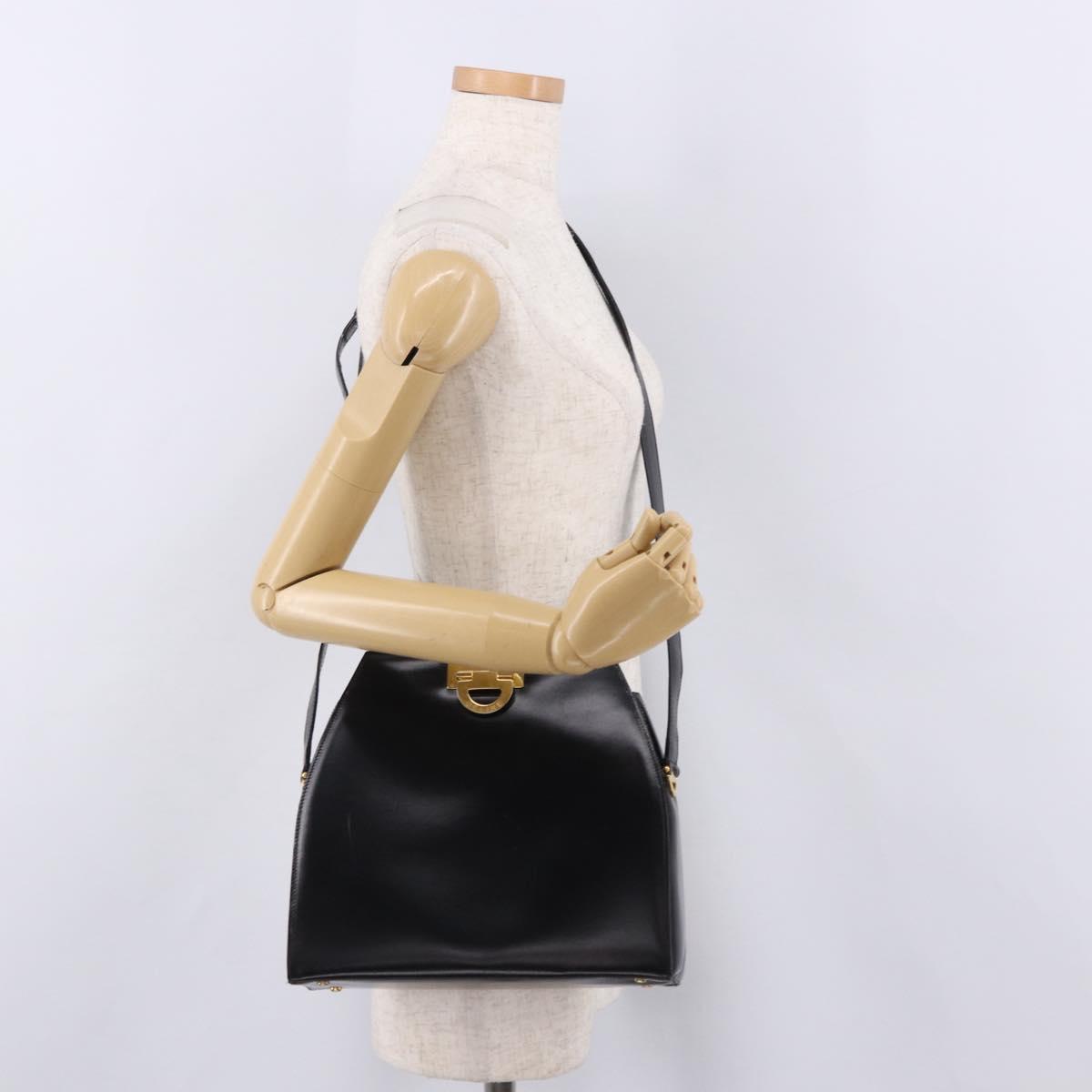 CELINE Shoulder Bag Leather Black Gold Auth bs36066A