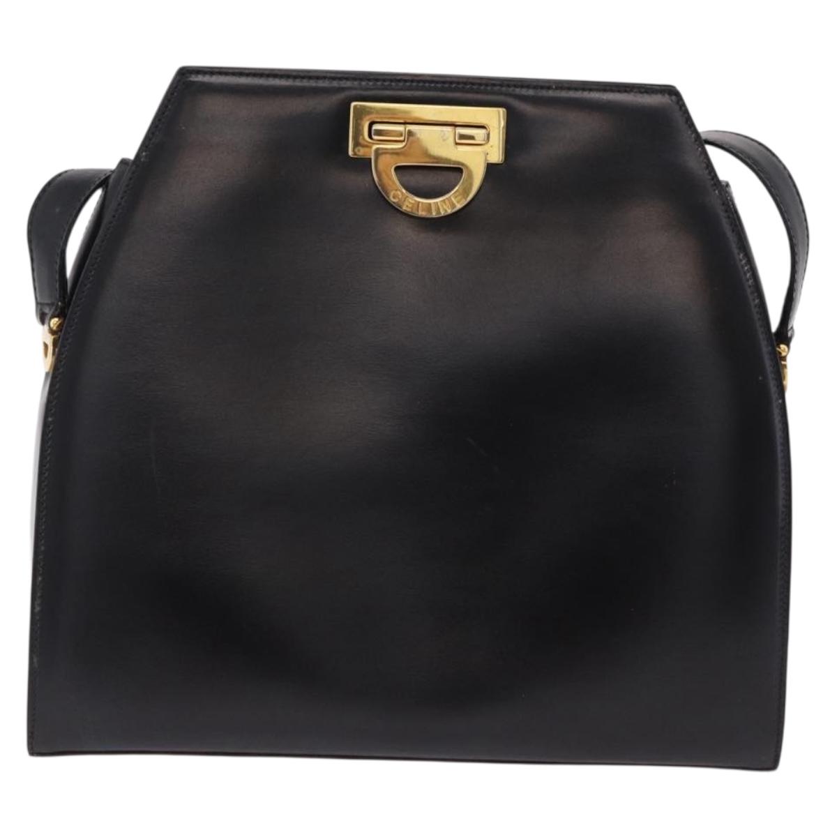 CELINE Shoulder Bag Leather Black Gold Auth bs36066A