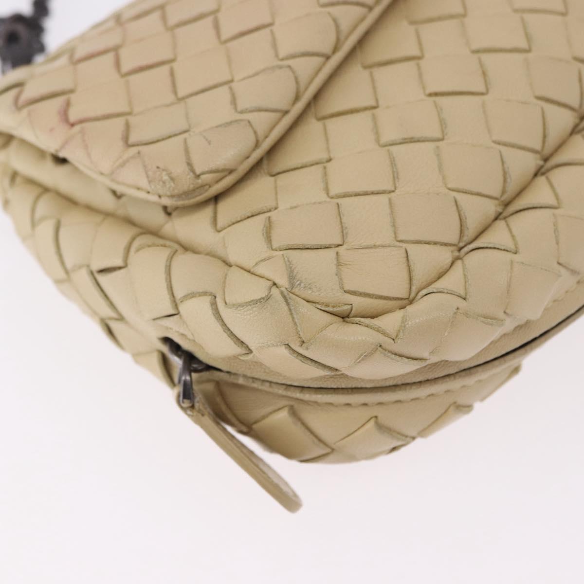 BOTTEGA VENETA INTRECCIATO Chain Shoulder Bag Leather Beige Auth bs36068A