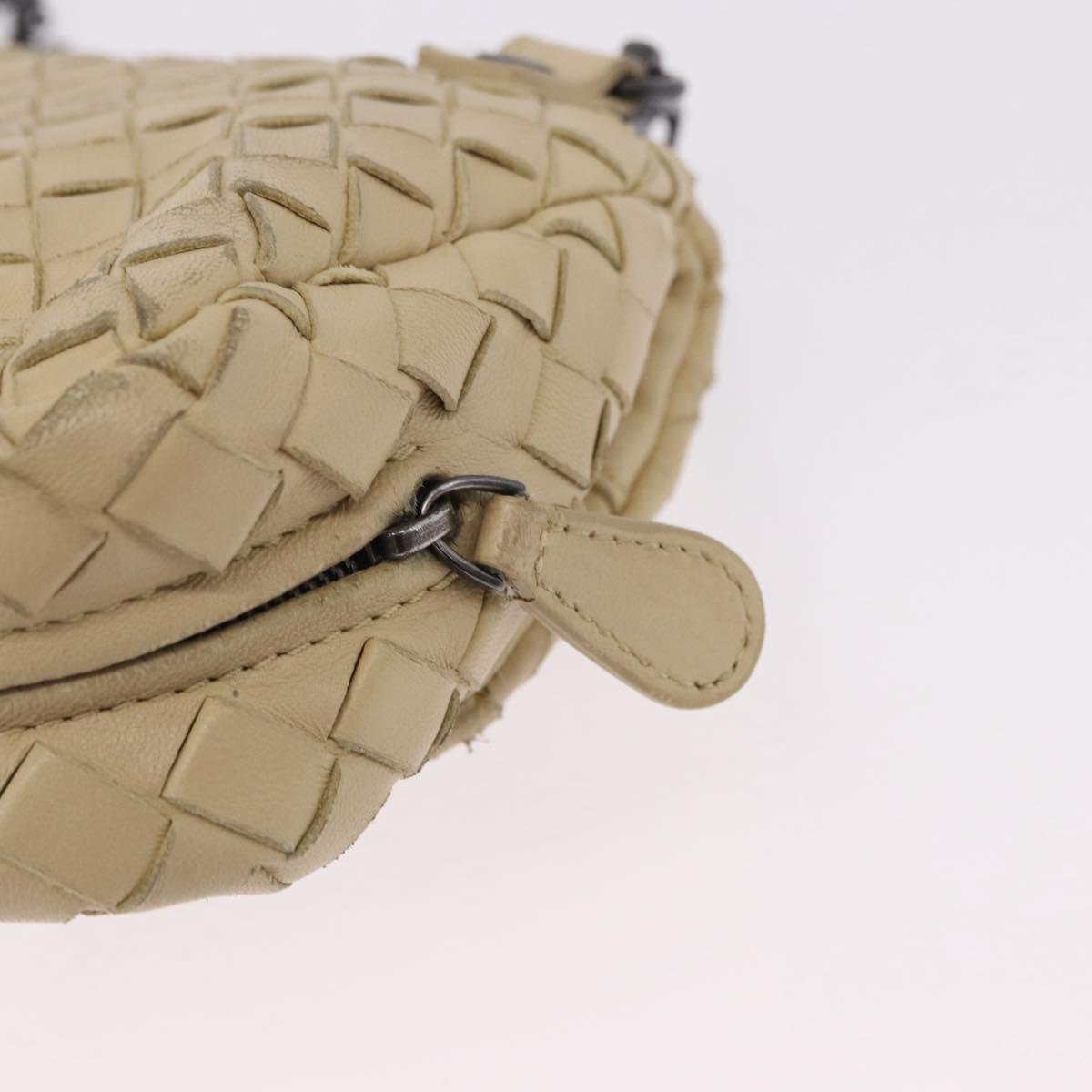 BOTTEGA VENETA INTRECCIATO Chain Shoulder Bag Leather Beige Auth bs36068A