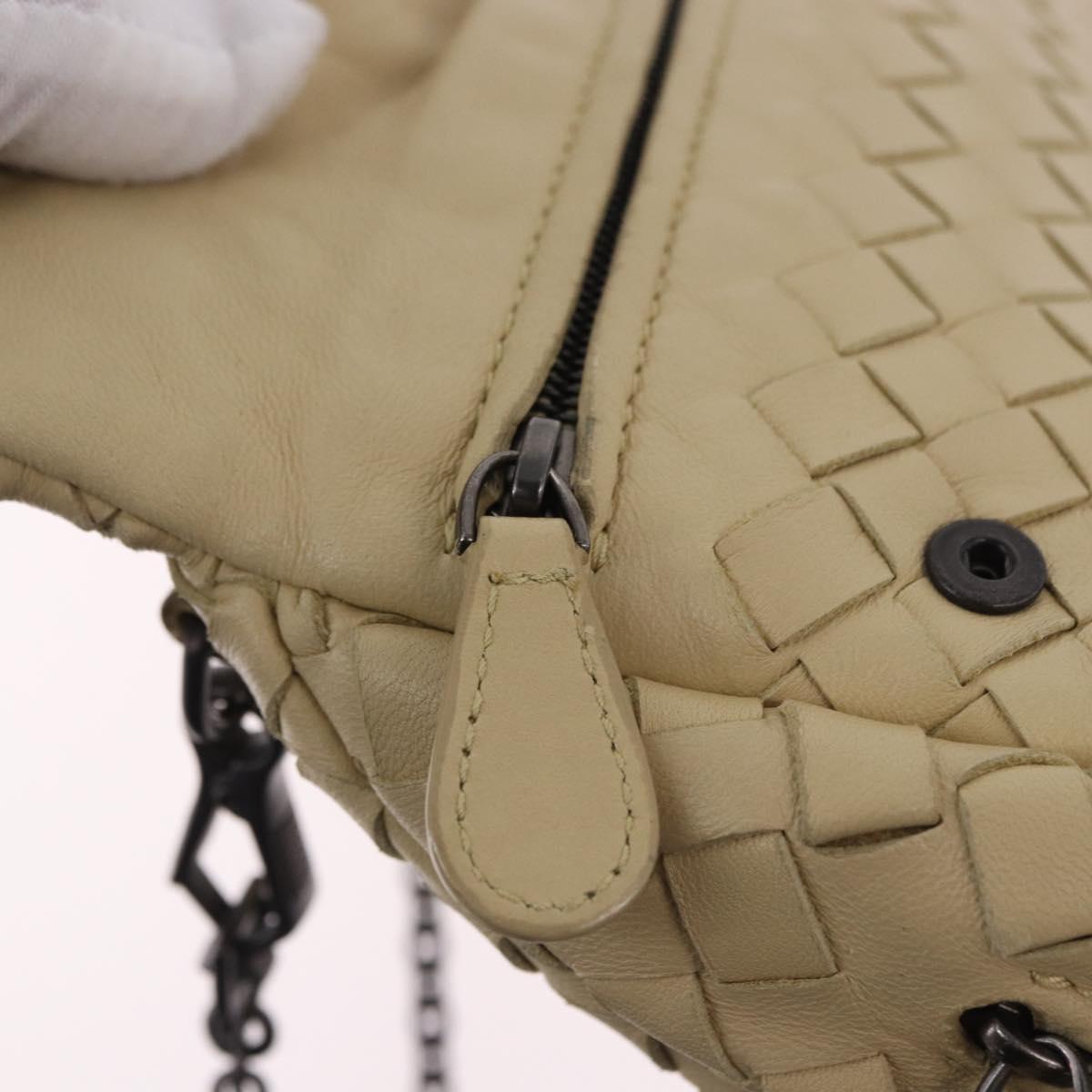 BOTTEGA VENETA INTRECCIATO Chain Shoulder Bag Leather Beige Auth bs36068A