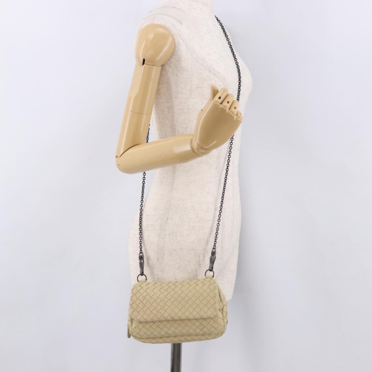 BOTTEGA VENETA INTRECCIATO Chain Shoulder Bag Leather Beige Auth bs36068A
