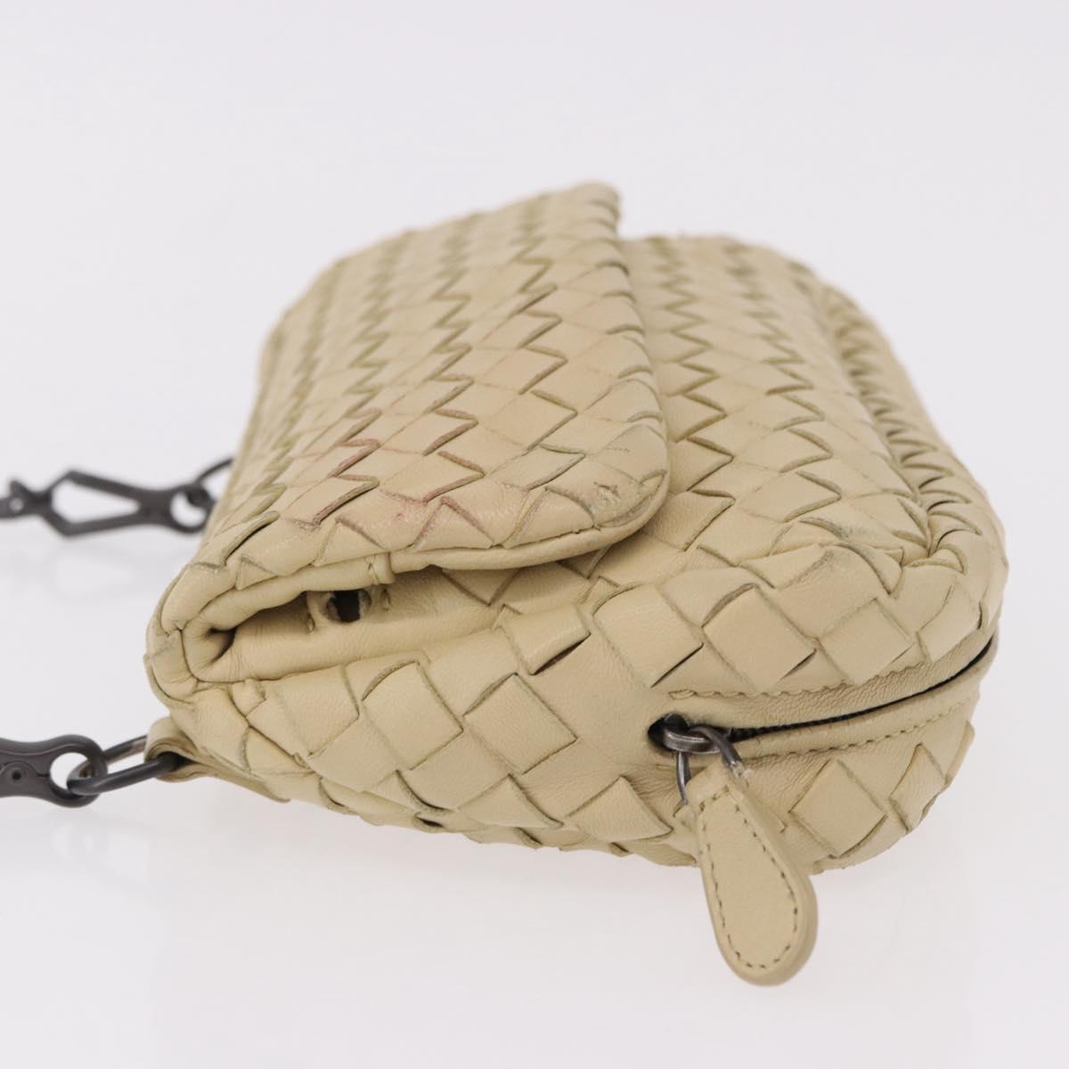 BOTTEGA VENETA INTRECCIATO Chain Shoulder Bag Leather Beige Auth bs36068A