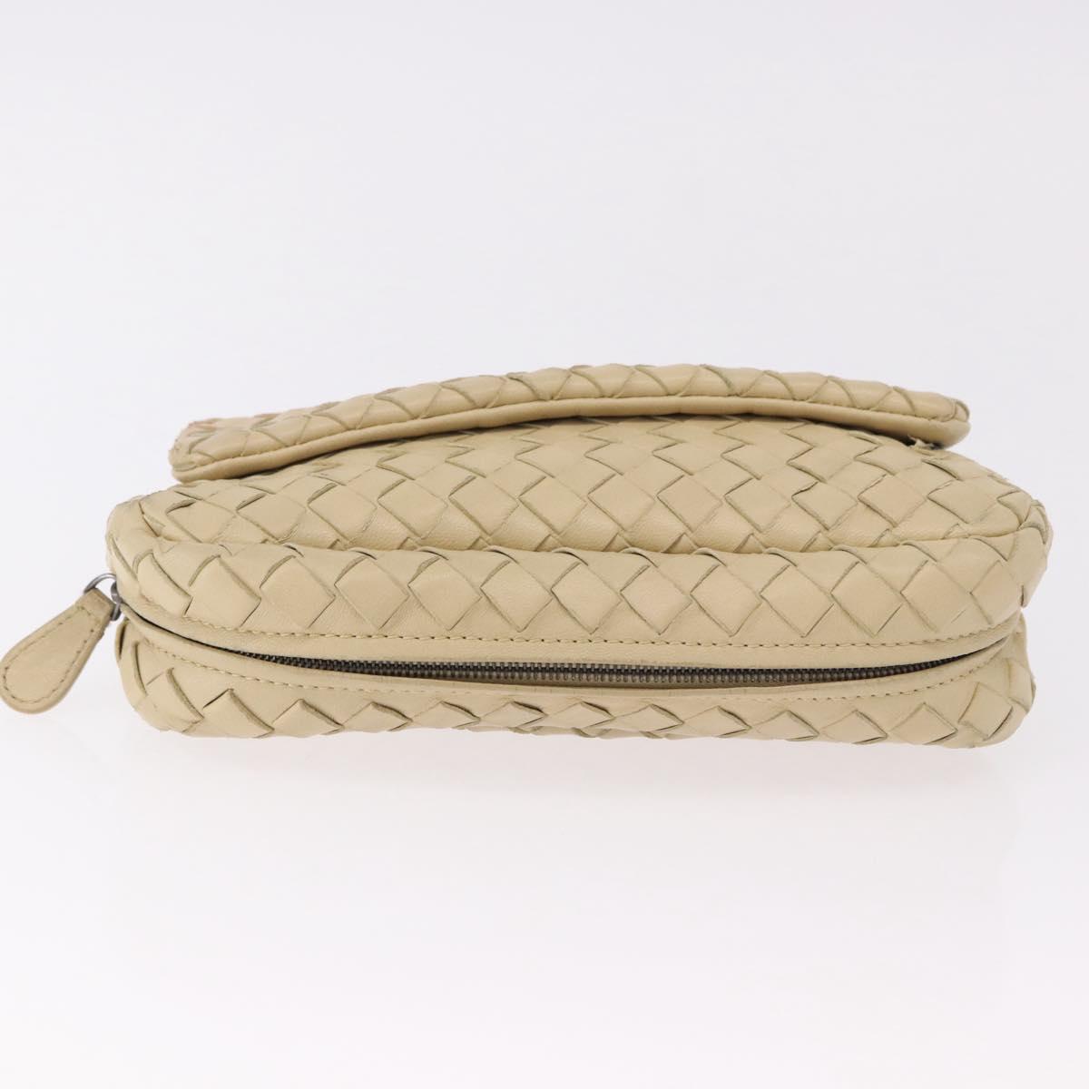 BOTTEGA VENETA INTRECCIATO Chain Shoulder Bag Leather Beige Auth bs36068A