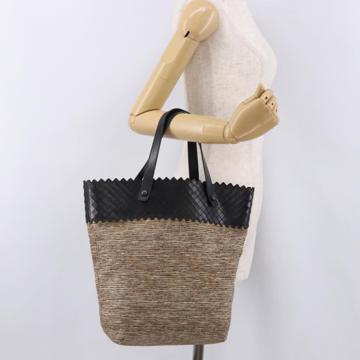 BOTTEGA VENETA Hand Bag Canvas Beige Auth bs36069