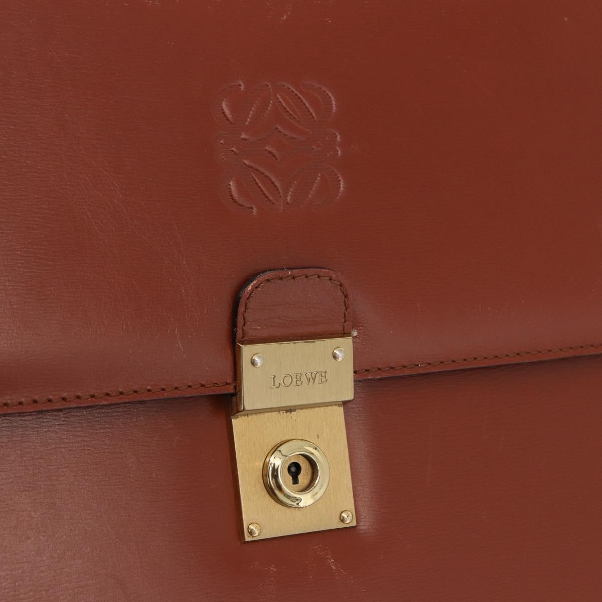 LOEWE Business Bag Leather Brown Gold Auth bs36070