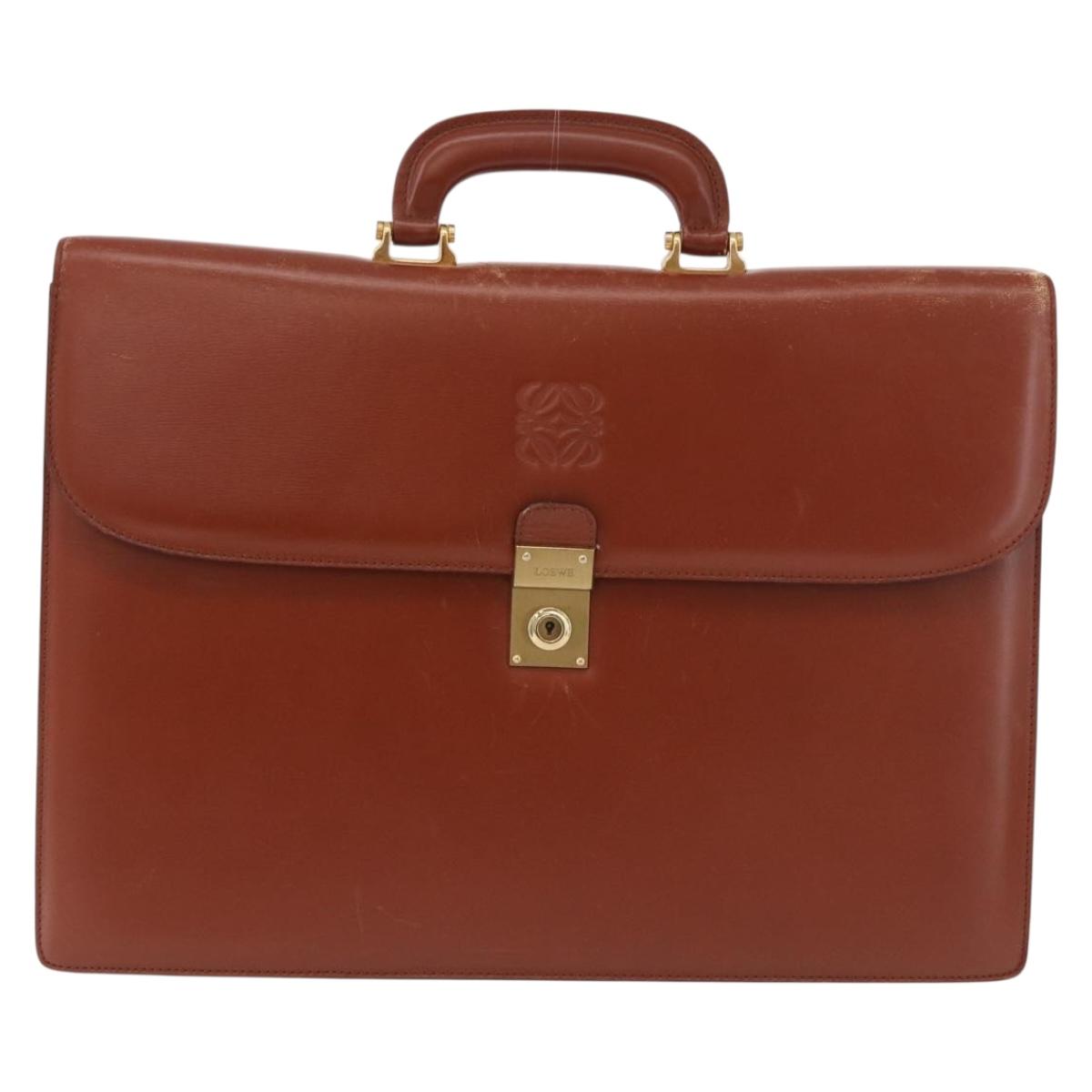 LOEWE Business Bag Leather Brown Gold Auth bs36070