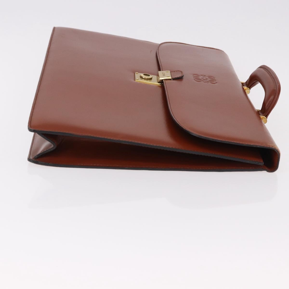 LOEWE Business Bag Leather Brown Gold Auth bs36070
