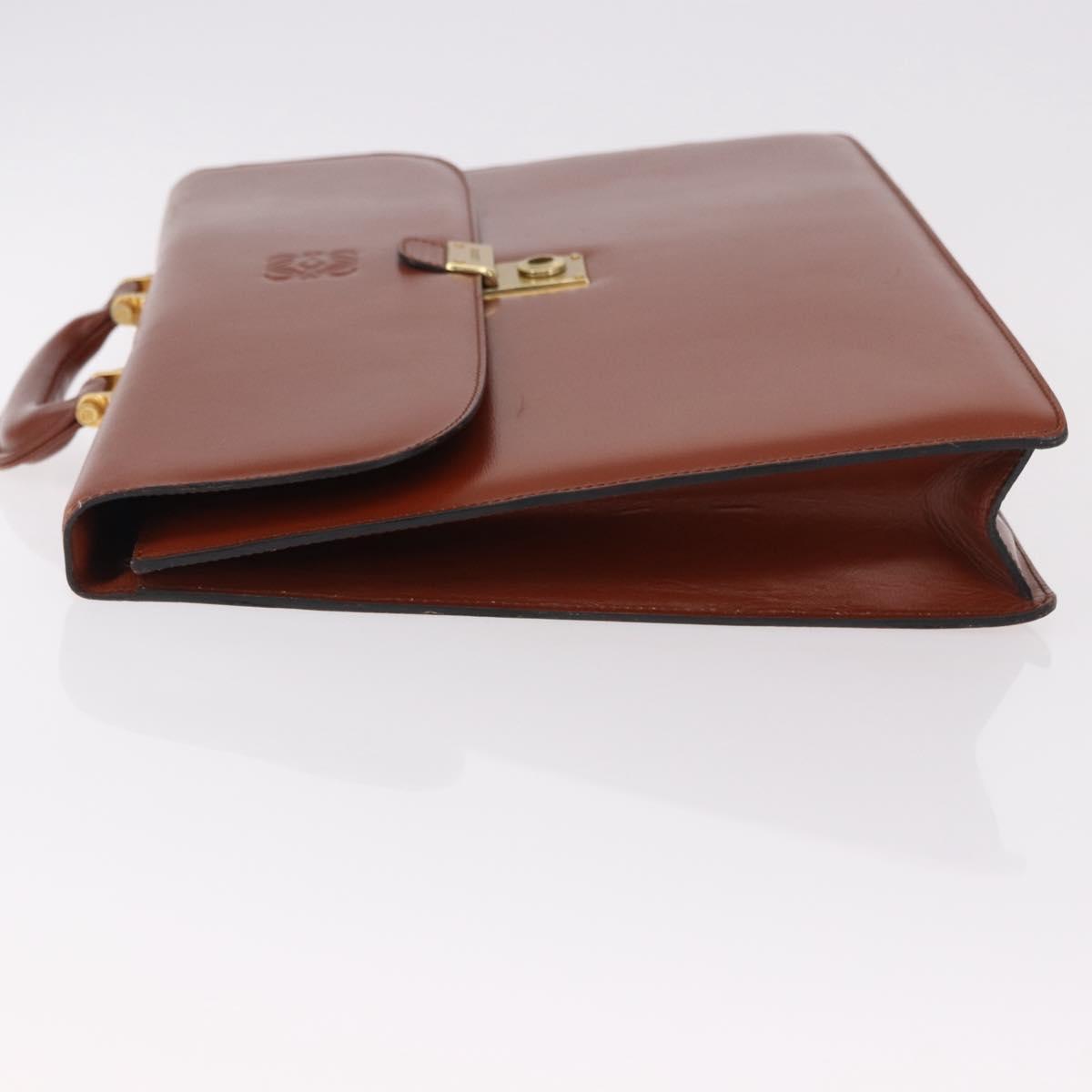 LOEWE Business Bag Leather Brown Gold Auth bs36070