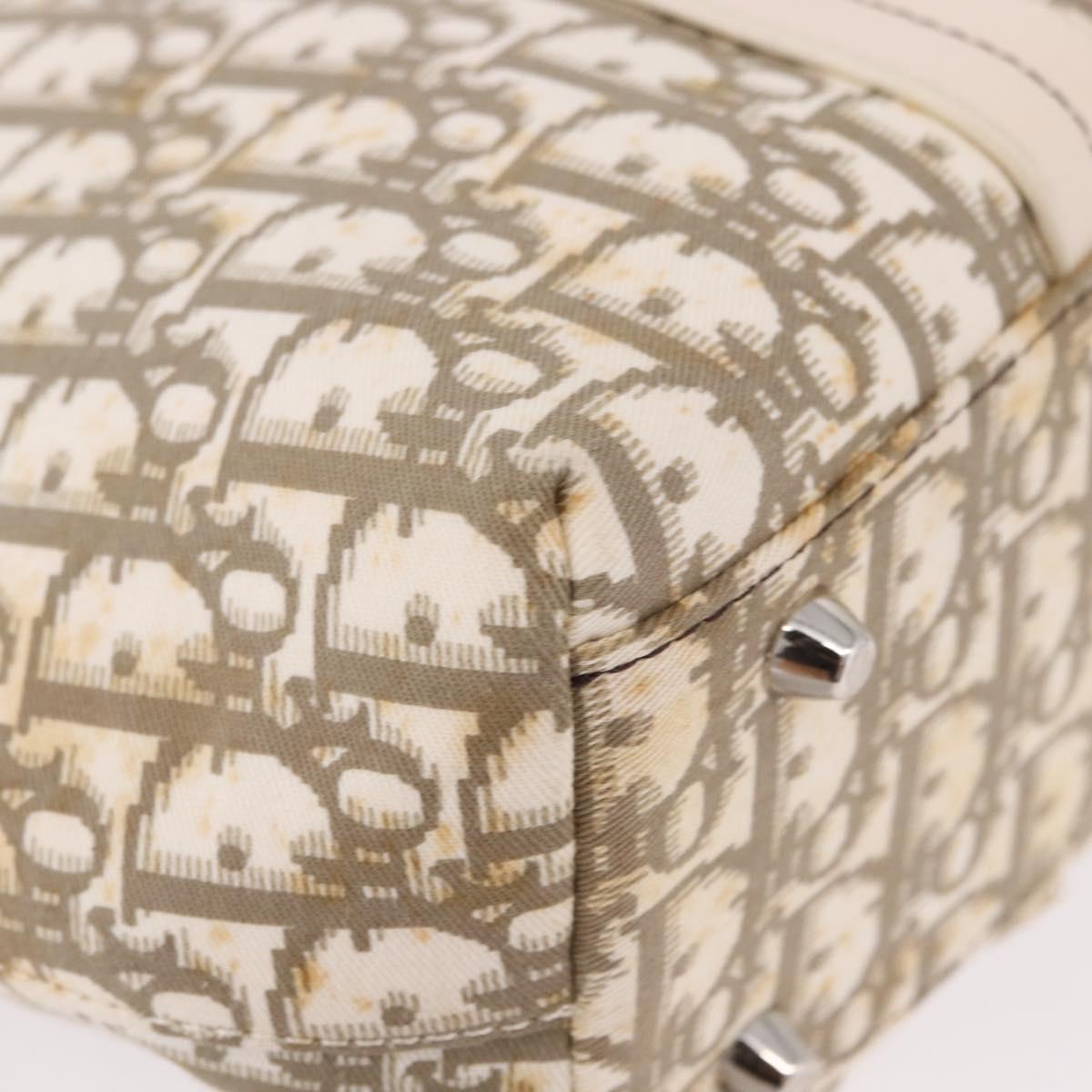 Christian Dior Trotter Canvas Hand Bag Beige Silver Auth bs36071