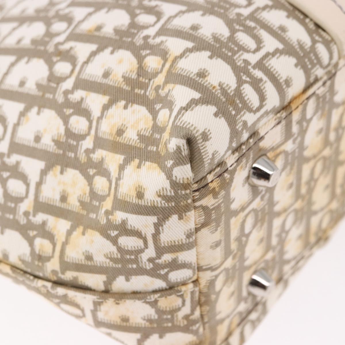 Christian Dior Trotter Canvas Hand Bag Beige Silver Auth bs36071