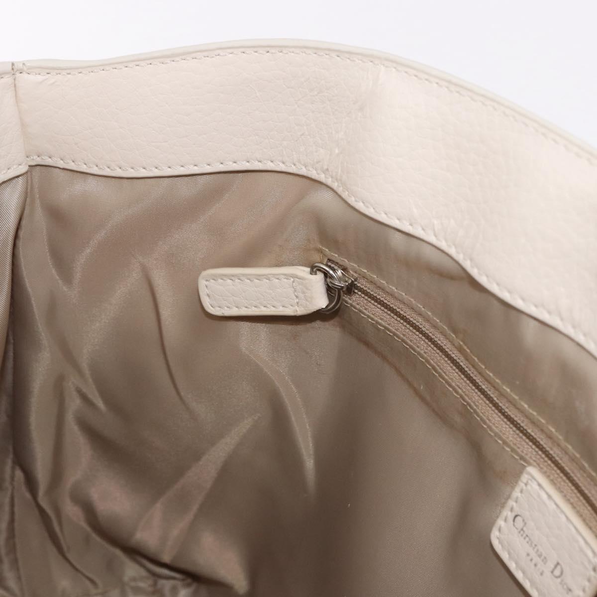 Christian Dior Trotter Canvas Hand Bag Beige Silver Auth bs36071