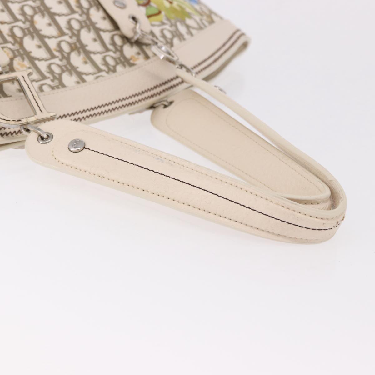 Christian Dior Trotter Canvas Hand Bag Beige Silver Auth bs36071