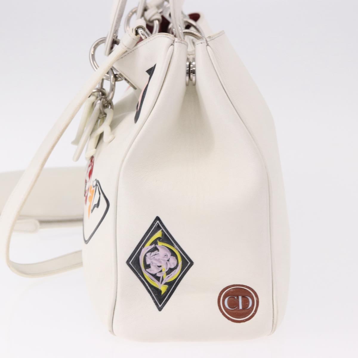 Christian Dior Hand Bag Leather 2way White Silver Auth bs36072V
