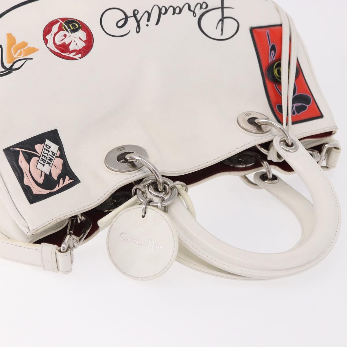 Christian Dior Hand Bag Leather 2way White Silver Auth bs36072V