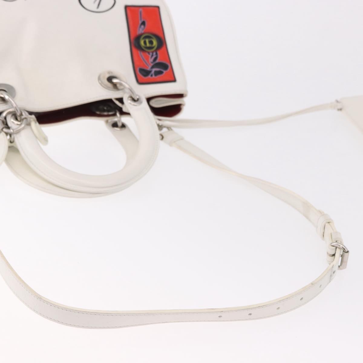 Christian Dior Hand Bag Leather 2way White Silver Auth bs36072V