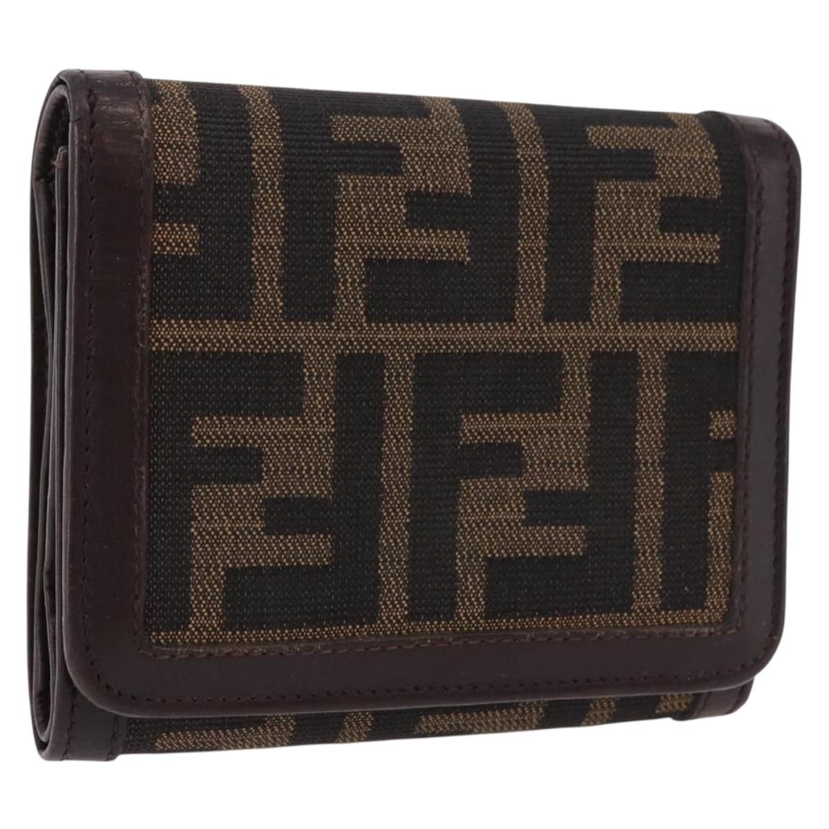 FENDI Zucca Canvas Wallet Black Brown Auth bs36073